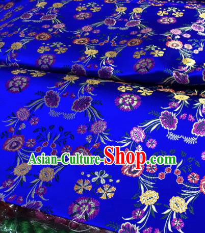 Chinese Traditional Buddhism Flowers Pattern Design Royalblue Brocade Silk Fabric Tibetan Robe Satin Fabric Asian Material