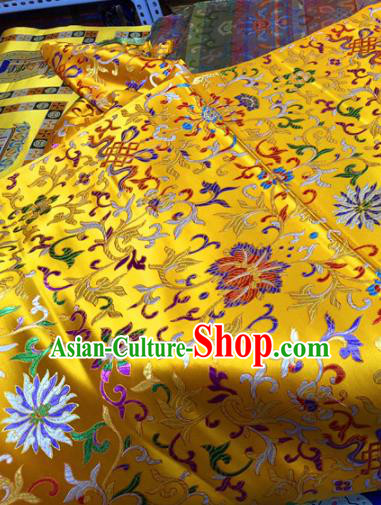 Chinese Traditional Buddhism Twine Lotus Pattern Design Golden Brocade Silk Fabric Tibetan Robe Satin Fabric Asian Material