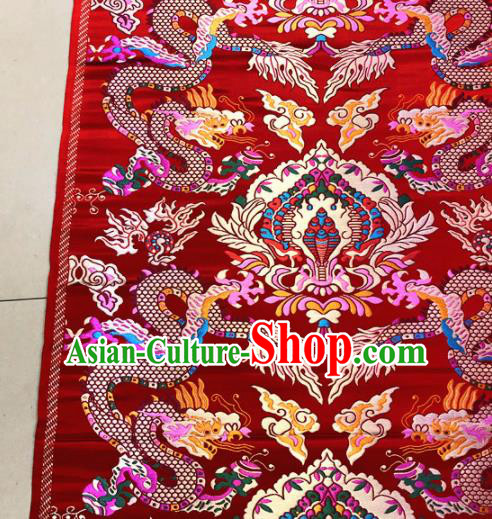 Chinese Traditional Buddhism Cloud Dragon Pattern Design Red Brocade Silk Fabric Tibetan Robe Satin Fabric Asian Material