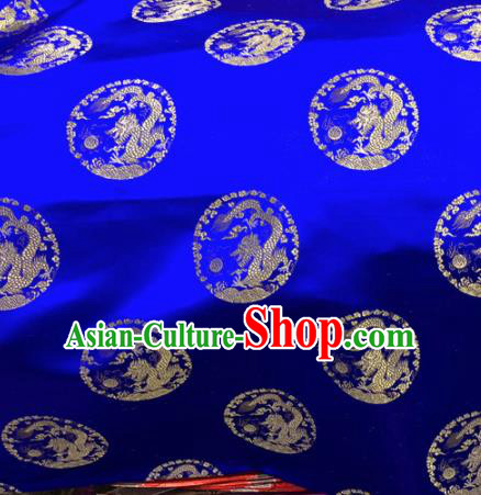 Chinese Traditional Buddhism Round Dragons Pattern Design Royalblue Brocade Silk Fabric Tibetan Robe Satin Fabric Asian Material