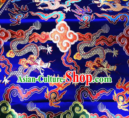 Chinese Traditional Buddhism Cloud Dragons Pattern Design Royalblue Brocade Silk Fabric Tibetan Robe Satin Fabric Asian Material