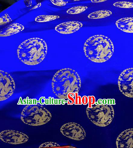 Chinese Traditional Buddhism Round Dragons Pattern Design Royalblue Brocade Silk Fabric Tibetan Robe Satin Fabric Asian Material