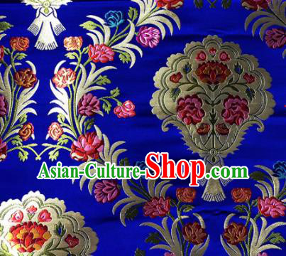 Chinese Traditional Buddhism Pattern Royalblue Brocade Silk Fabric Tibetan Robe Satin Fabric Asian Material