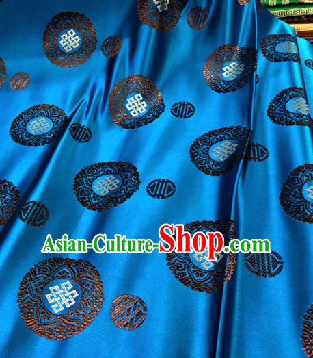 Chinese Traditional Buddhism Lucky Pattern Blue Brocade Silk Fabric Tibetan Robe Satin Fabric Asian Material