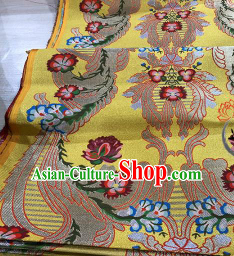 Chinese Traditional Buddhism Phoenix Pattern Yellow Brocade Silk Fabric Tibetan Robe Satin Fabric Asian Material