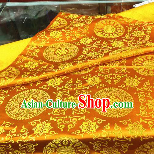 Chinese Traditional Buddhism Lucky Flowers Pattern Golden Brocade Silk Fabric Tibetan Robe Satin Fabric Asian Material