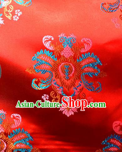 Chinese Traditional Buddhism Rosette Pattern Red Brocade Silk Fabric Tibetan Robe Satin Fabric Asian Material