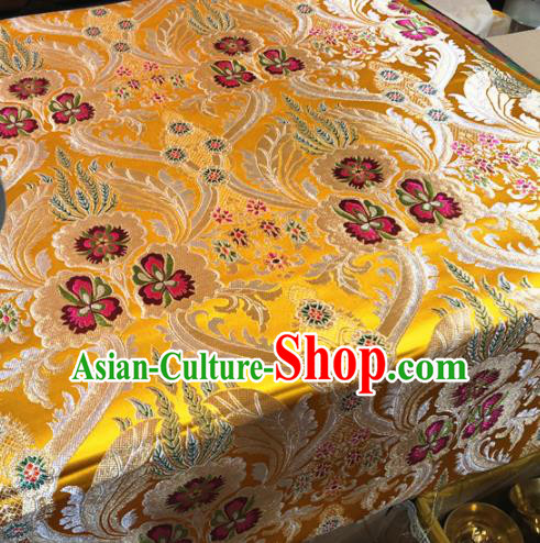 Chinese Traditional Buddhism Rosette Pattern Golden Brocade Silk Fabric Tibetan Robe Satin Fabric Asian Material