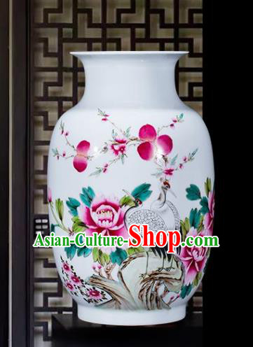 Chinese Traditional Painting Birds Crane Enamel Wax Gourd Vase Jingdezhen Ceramic Handicraft