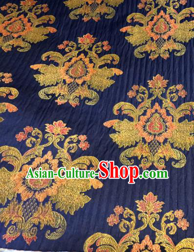 Chinese Traditional Buddhism Pattern Navy Brocade Silk Fabric Tibetan Robe Satin Fabric Asian Material