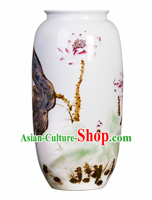 Chinese Jingdezhen Ceramic Hand Painting Lotus Fambe Wax Gourd Vase Handicraft Traditional Porcelain Vase