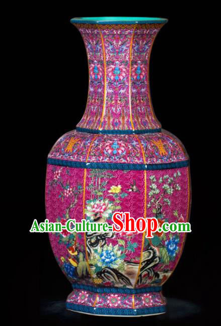Chinese Jingdezhen Ceramic Purple Powder Enamel Vase Handicraft Traditional Porcelain Vase