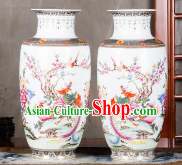 Chinese Traditional Printing Phoenix Peony Enamel Vase Jingdezhen Ceramic Handicraft