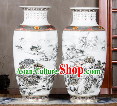 Chinese Traditional Printing Landscape Enamel Vase Jingdezhen Ceramic Handicraft