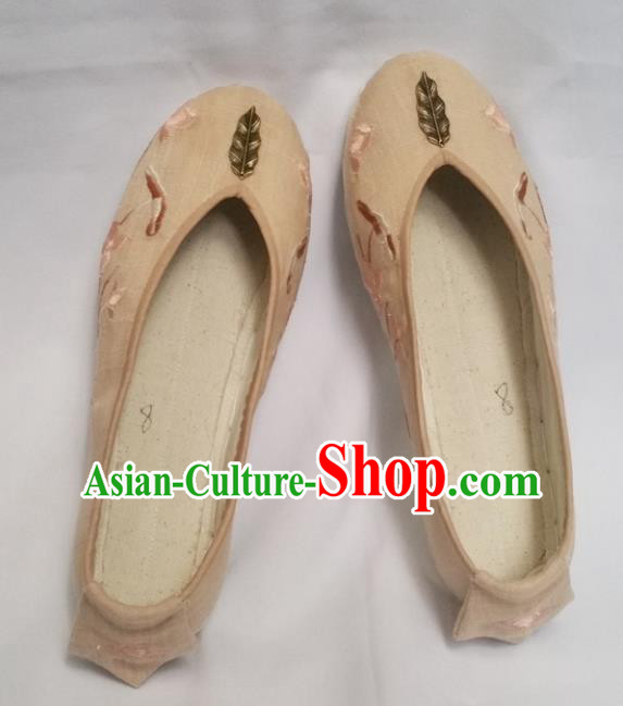 Chinese Ancient Princess Beige Shoes Traditional Wedding Cloth Shoes Hanfu Shoes Embroidered Shoes for Women