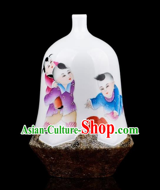 Chinese Jingdezhen Ceramic Craft Painting Boys Powder Enamel Vase Handicraft Traditional Porcelain Vase