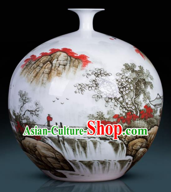 Chinese Jingdezhen Ceramic Craft Hand Painting Landscape Pomegranate Vase Enamel Handicraft Traditional Porcelain Vase