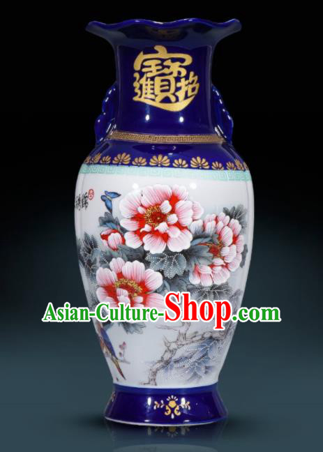 Chinese Jingdezhen Ceramic Craft Hand Painting Red Peony Enamel Vase Handicraft Traditional Porcelain Vase