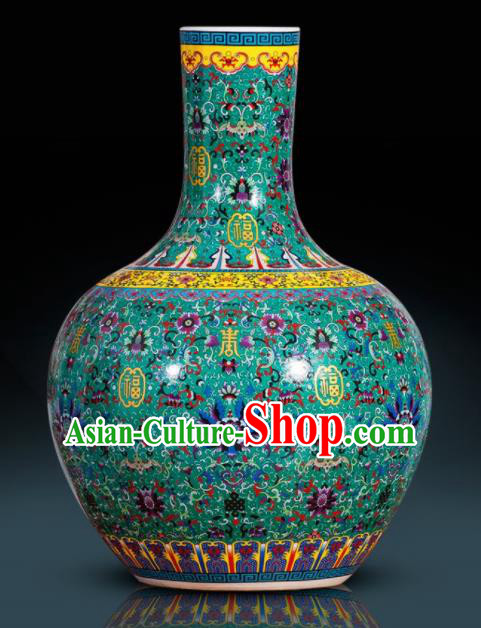 Chinese Jingdezhen Ceramic Craft Colour Enamel Green Ball Vase Handicraft Traditional Porcelain Vase