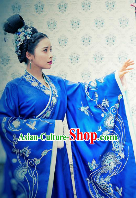 Drama Queen Dugu Chinese Traditional Ancient Hanfu Dress Sui Dynasty Princess Consort Embroidered Historical Costume and Headpiece for Women