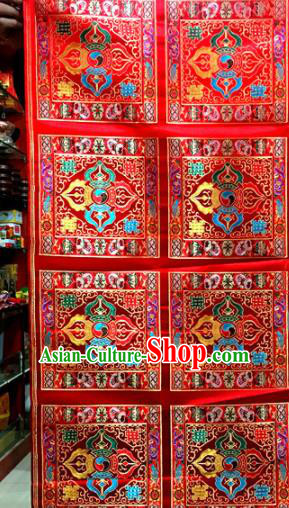 Chinese Traditional Buddhism Cross Pestle Pattern Red Brocade Silk Fabric Tibetan Robe Satin Fabric Asian Material