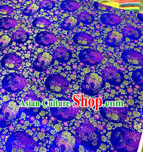 Chinese Traditional Buddhism Chrysanthemum Pattern Blue Brocade Silk Fabric Tibetan Robe Satin Fabric Asian Material