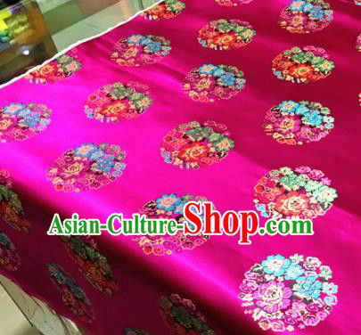 Chinese Traditional Buddhism Round Peony Pattern Rosy Brocade Silk Fabric Tibetan Robe Satin Fabric Asian Material