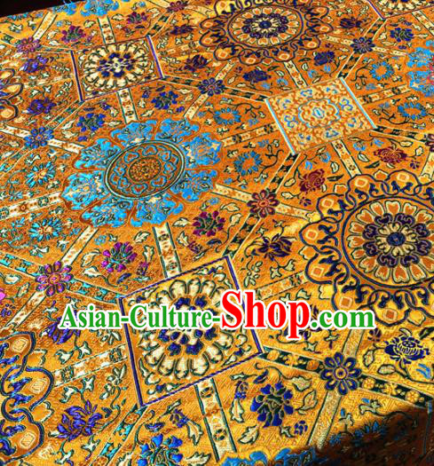 Chinese Traditional Buddhism Galsang Flower Pattern Golden Brocade Silk Fabric Tibetan Robe Satin Fabric Asian Material
