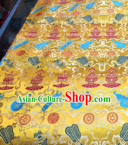 Chinese Traditional Buddhism Calabash Pattern Golden Brocade Silk Fabric Tibetan Robe Satin Fabric Asian Material