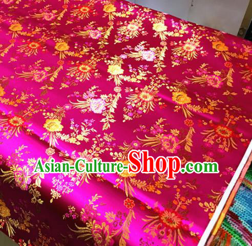 Chinese Traditional Spring Flowers Pattern Rosy Brocade Silk Fabric Tibetan Robe Satin Fabric Asian Buddhism Material