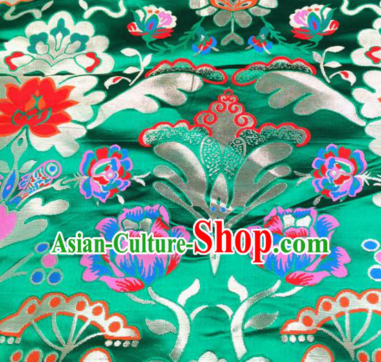Chinese Traditional Pattern Green Brocade Silk Fabric Tibetan Robe Satin Fabric Asian Buddhism Material