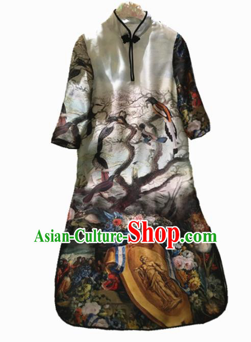 Chinese Traditional National Costume Tang Suit Qipao Dress Printing Cheongsam for Women