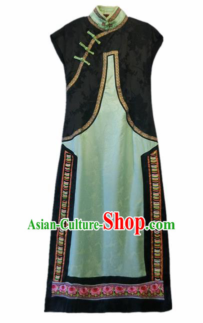 Chinese Traditional National Costume Tang Suit Qipao Dress Green Silk Cheongsam for Women