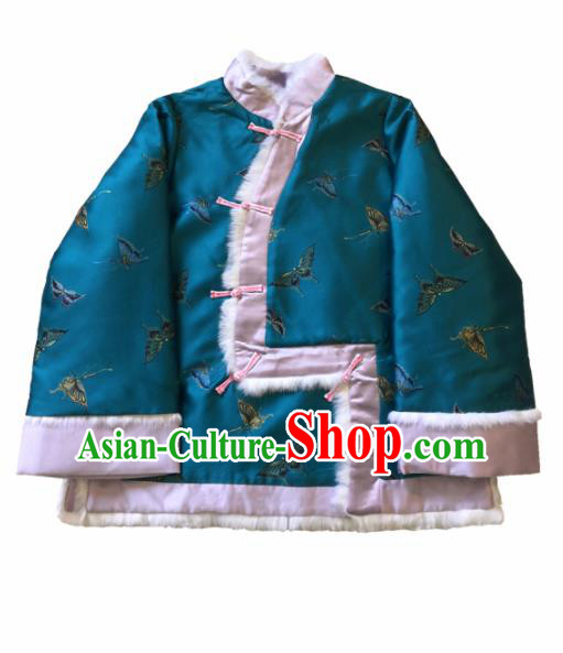 Chinese Traditional National Costume Embroidered Butterfly Green Jacket Tang Suit Outer Garment for Women