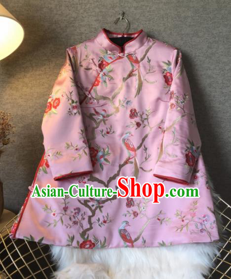 Chinese Traditional National Costume Tang Suit Embroidered Pink Jacket Outer Garment for Women