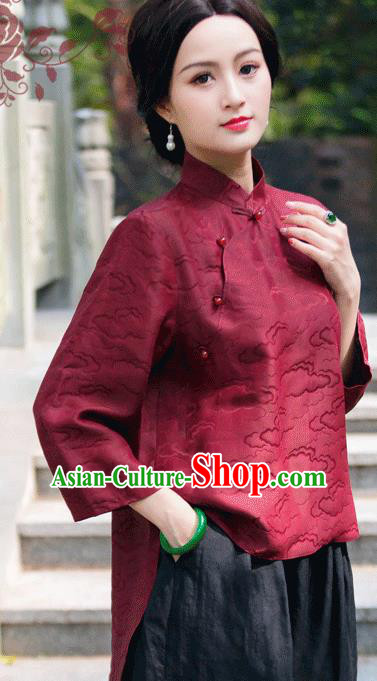 Chinese Traditional Upper Outer Garment National Costume Tang Suit Embroidered Red Blouse for Women