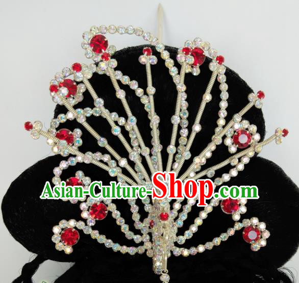 Chinese Ancient Princess Crystal Phoenix Hairpins Traditional Peking Opera Artiste Headwear for Women