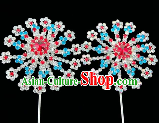 Chinese Ancient Princess Blue Crystal Hairpins Traditional Peking Opera Artiste Hair Clips Headwear for Women