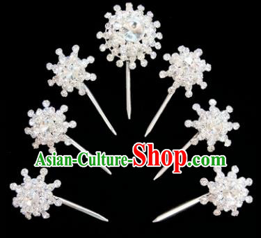 Chinese Ancient Princess White Crystal Hairpins Traditional Peking Opera Artiste Hair Clips Headwear for Women