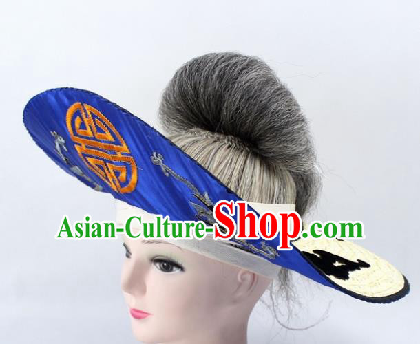 Chinese Ancient Fishermen Royalblue Hat Traditional Peking Opera Old Male Headwear for Men