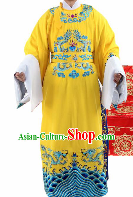 Chinese Ancient Number One Scholar Embroidered Yellow Robe Traditional Peking Opera Niche Costume for Men