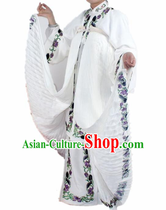 Chinese Ancient Swordswoman Embroidered White Dress Traditional Peking Opera Artiste Madam White Snake Costume for Women