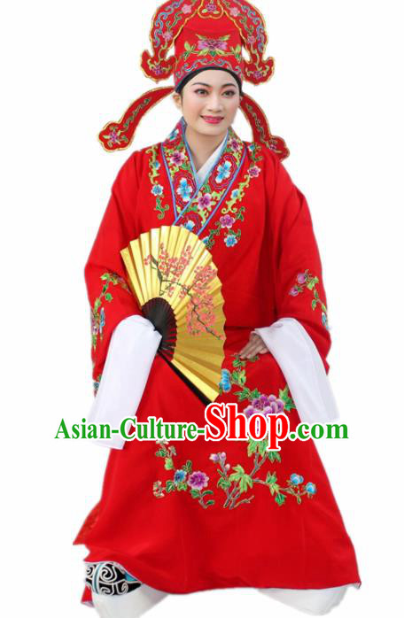Chinese Ancient Nobility Childe Red Embroidered Robe Traditional Peking Opera Niche Costume for Men