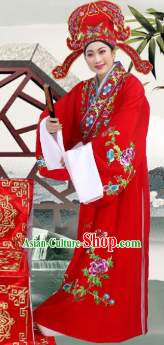 Chinese Ancient Nobility Childe Red Embroidered Robe Traditional Peking Opera Niche Costume for Men