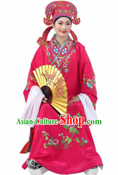 Chinese Ancient Nobility Childe Rosy Embroidered Robe Traditional Peking Opera Niche Costume for Men