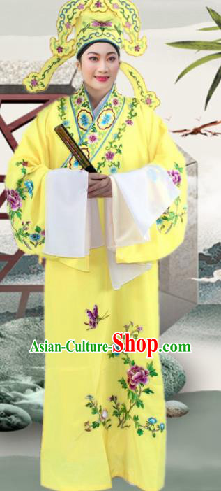 Chinese Ancient Nobility Childe Yellow Embroidered Robe Traditional Peking Opera Niche Costume for Men