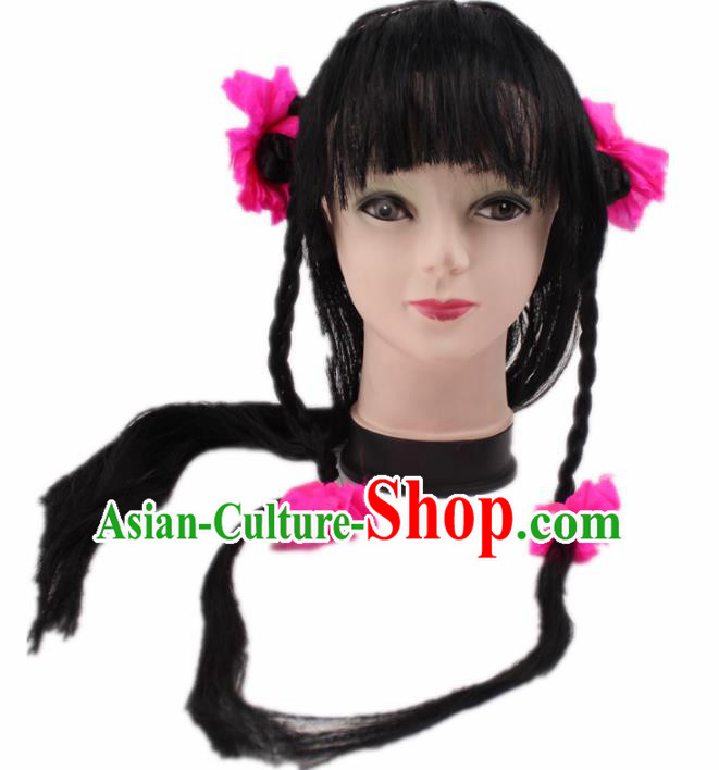 Chinese Ancient Maidservants Wigs Traditional Peking Opera Village Girl Wig Sheath Hair Accessories for Women