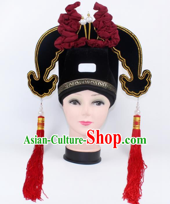 Chinese Ancient Scholar Black Hat Traditional Peking Opera Niche Headwear for Men