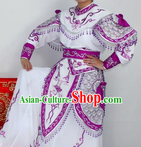Chinese Ancient Swordswoman Purple Embroidered Dress Traditional Peking Opera Blues Artiste Costume for Women