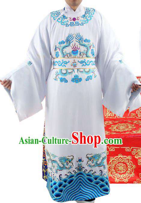 Chinese Ancient Number One Scholar Embroidered Blue Dragon Robe Traditional Peking Opera Niche Costume for Men